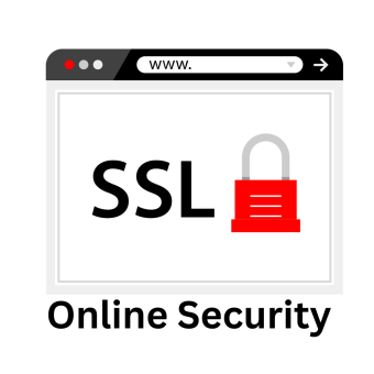 Illustration of a web browser window with SSL and a red padlock, representing SSL encryption for your website. The words "SSL security your WebSite" are written below the window.