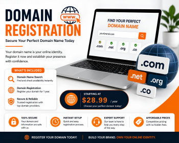 Register domain name (.com, .org, .net) for your business – secure domain setup service