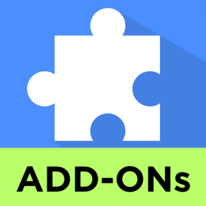 A white puzzle piece icon on a blue background sits above a green section displaying the bold black text "Book Addons.